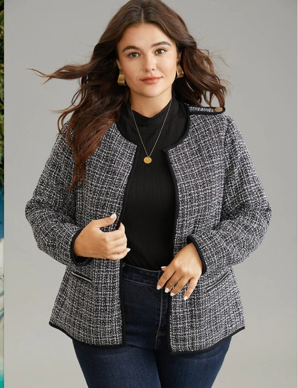 NWT BloomChic Tweed Pocket Button Jacket Gray Women’s Plus 18/20